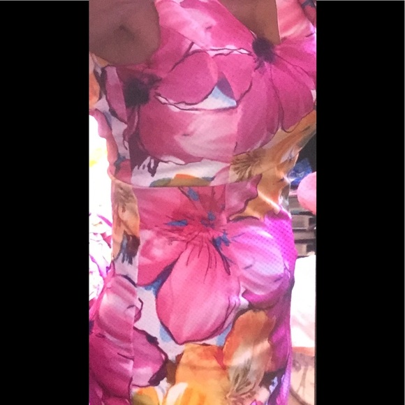 Ovi Fuchsia Pink Yellow Floral Print Sleeveless Sheath Lined Dress NWOT - Picture 9 of 16